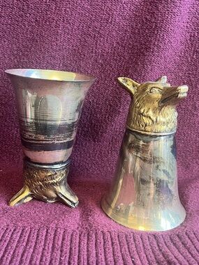 Vintage Silver-Tone Animal Head Decorative Cups